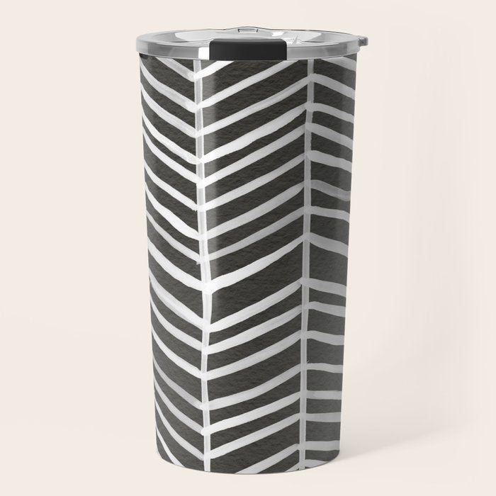 Herringbone - Black & White Travel Mug Gallery Image 1