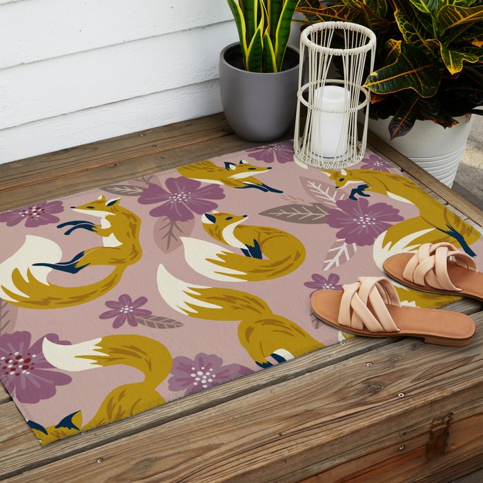 Foxes & Blooms - Lavender Palette Outdoor Rug Gallery Image 2