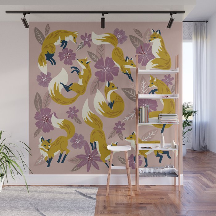 Foxes & Blooms - Lavender Palette Wall Mural Gallery Image 1