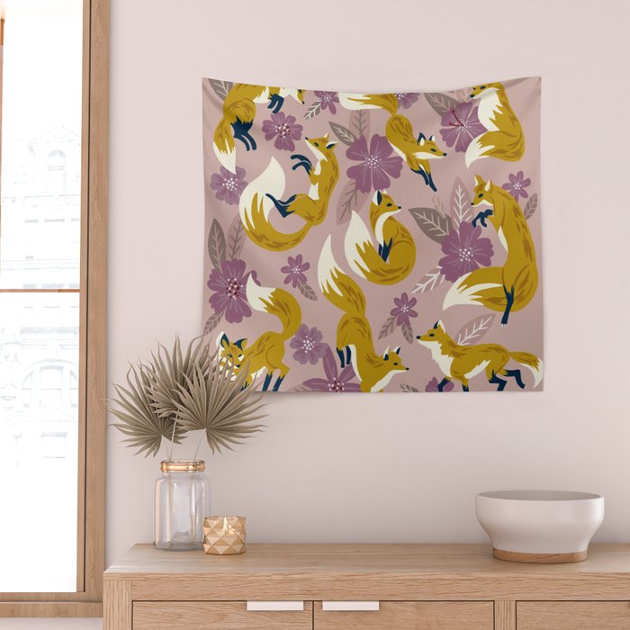Foxes & Blooms - Lavender Palette Wall Tapestry Gallery Image 2