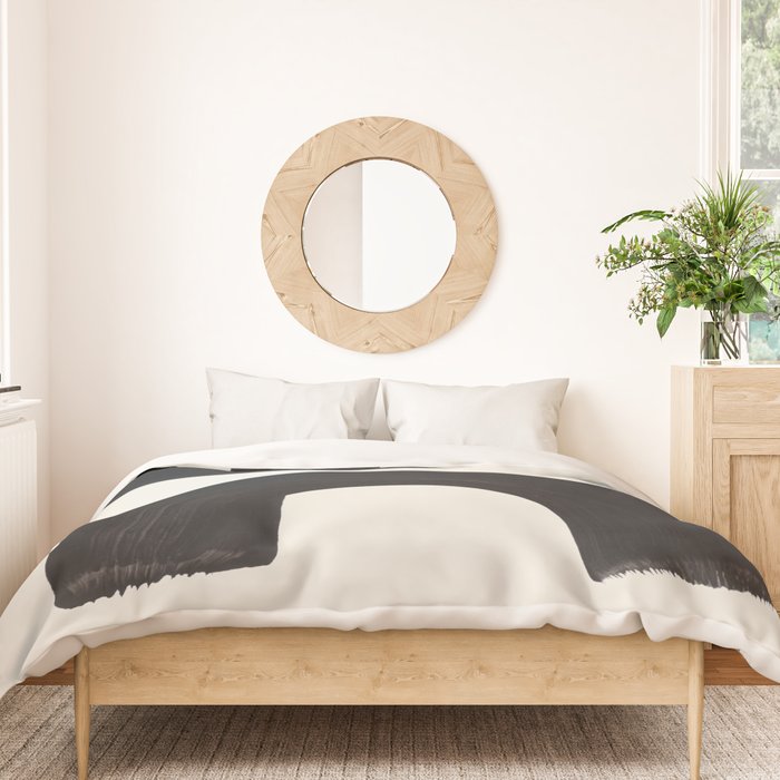 Mid Century Modern Minimalist Abstract Art Brush Strokes Black & White Ink Art Tribal Marking Duvet Cover Gallery Image 3