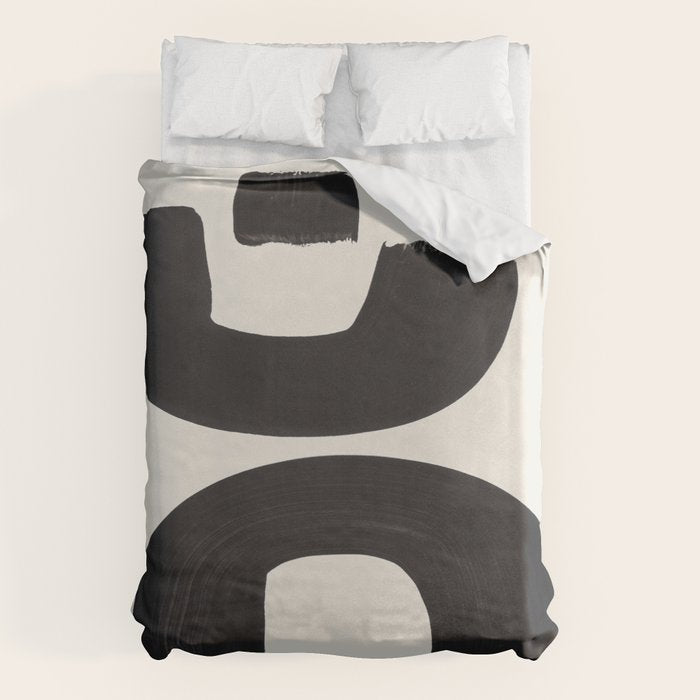Mid Century Modern Minimalist Abstract Art Brush Strokes Black & White Ink Art Tribal Marking Duvet Cover Gallery Image 6