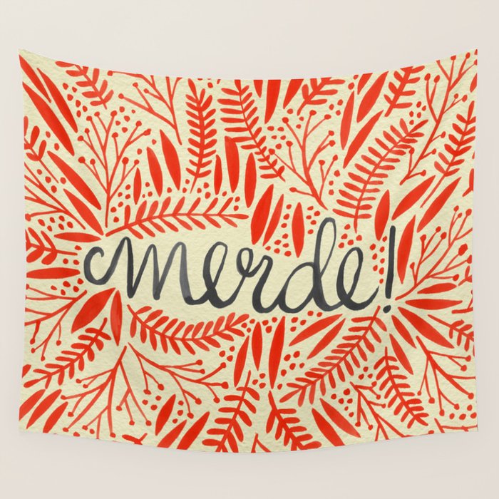 Pardon My French - Red on Cream Wall Tapestry Gallery Image 1