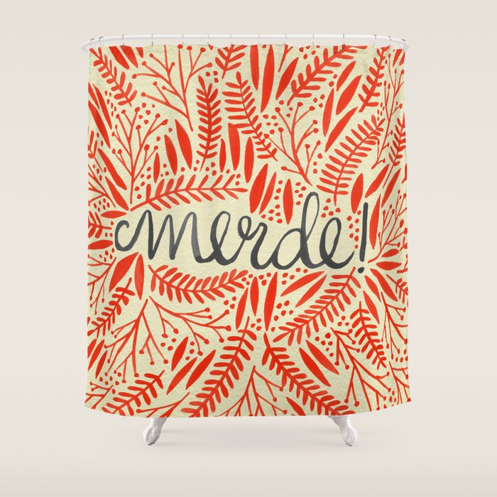 Pardon My French - Red on Cream Shower Curtain Gallery Image 1