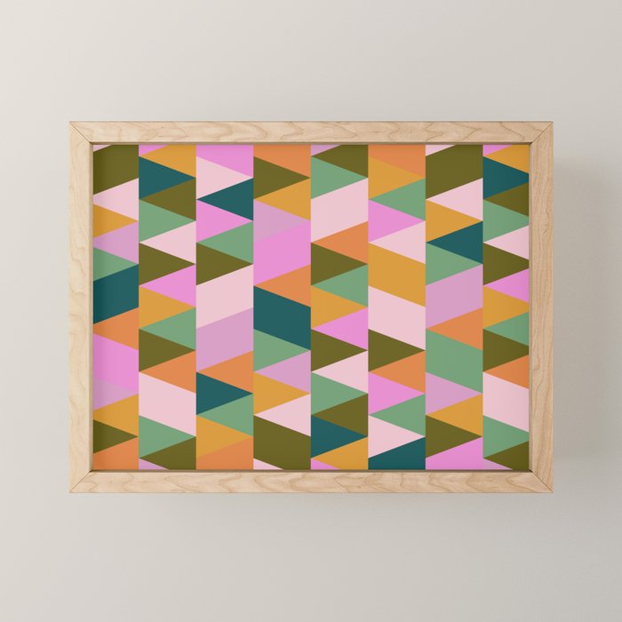 Retro Modern Pink Green Geometric Triangle Art Mini Art Print Gallery Image 1