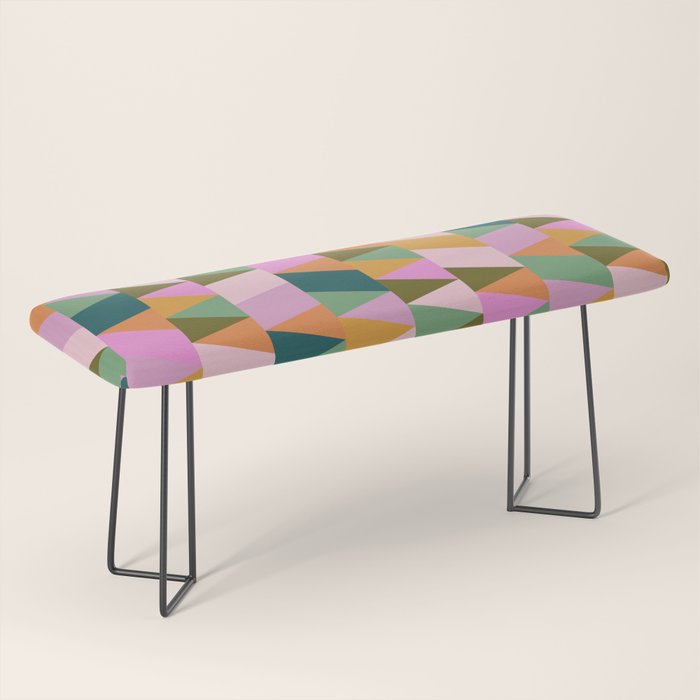 Retro Modern Pink Green Geometric Triangle Art Bench Gallery Image 1