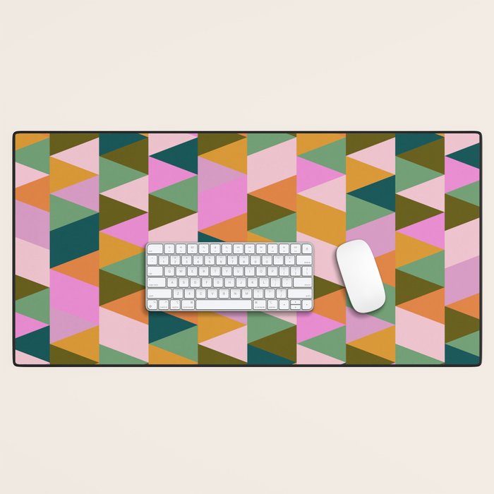 Retro Modern Pink Green Geometric Triangle Art Desk Mat Gallery Image 1