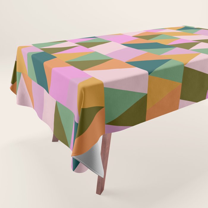 Retro Modern Pink Green Geometric Triangle Art Tablecloth Gallery Image 1