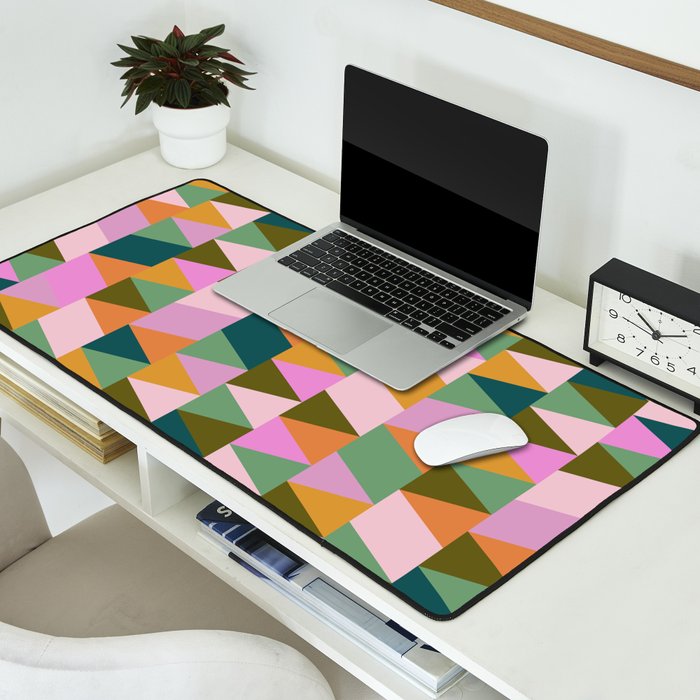 Retro Modern Pink Green Geometric Triangle Art Desk Mat Gallery Image 2
