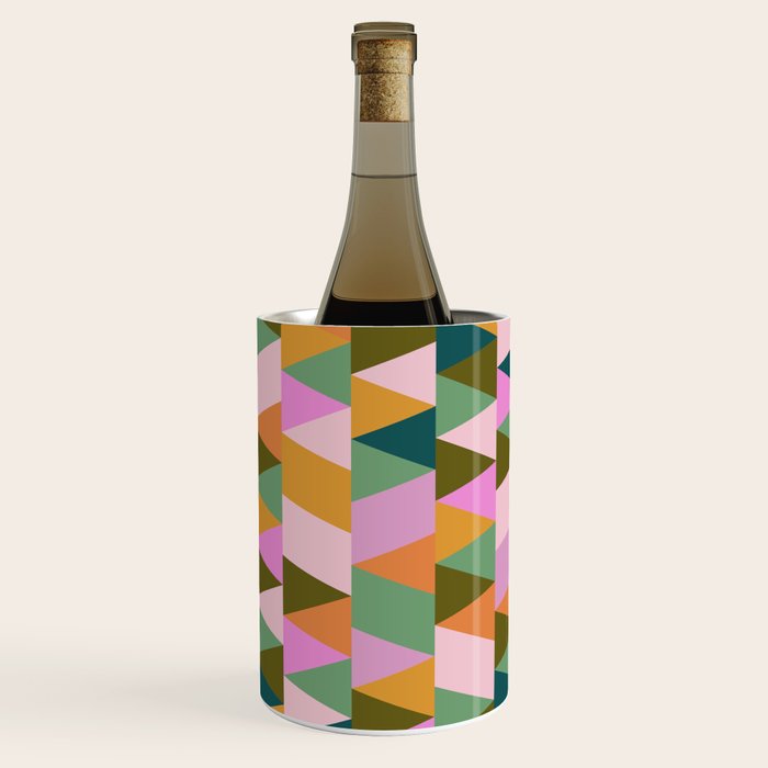Retro Modern Pink Green Geometric Triangle Art Wine Chiller Gallery Image 3