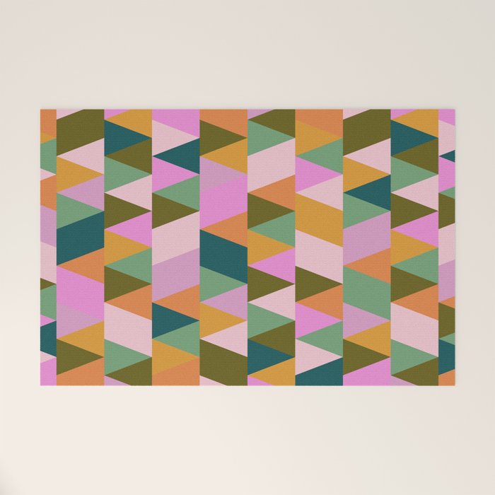 Retro Modern Pink Green Geometric Triangle Art Welcome Mat Gallery Image 1