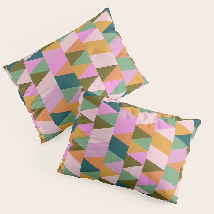 Retro Modern Pink Green Geometric Triangle Art Pillow Sham Gallery Image 3