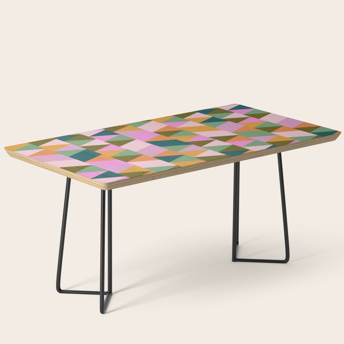 Retro Modern Pink Green Geometric Triangle Art Coffee Table Gallery Image 1