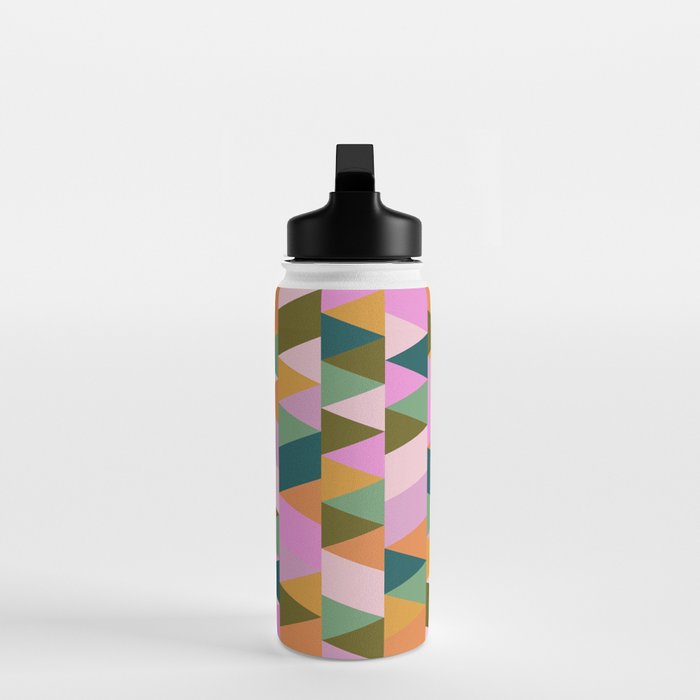 Retro Modern Pink Green Geometric Triangle Art Water Bottle Gallery Image 3