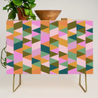 Retro Modern Pink Green Geometric Triangle Art Credenza Gallery Image 1