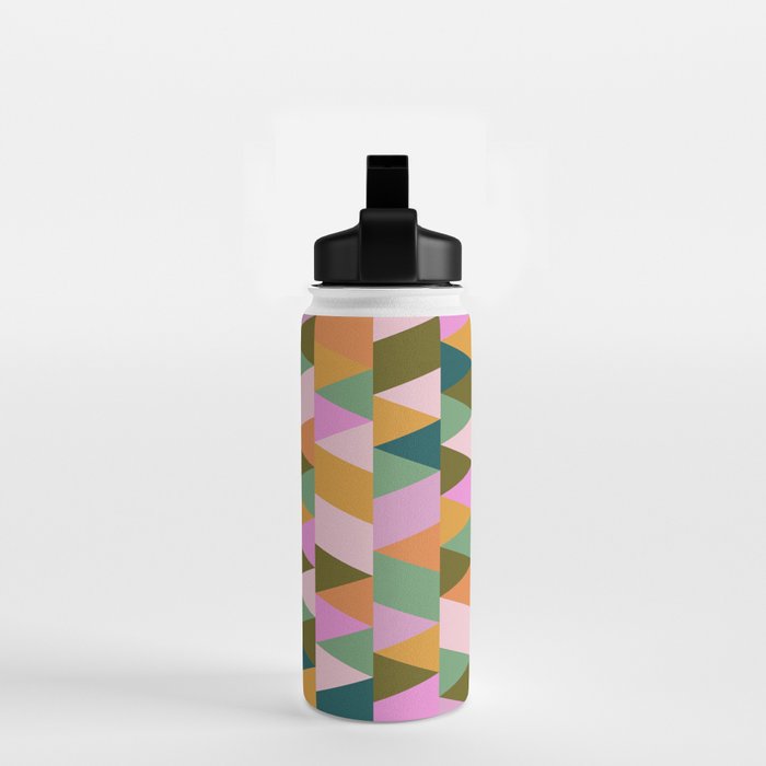 Retro Modern Pink Green Geometric Triangle Art Water Bottle Gallery Image 2