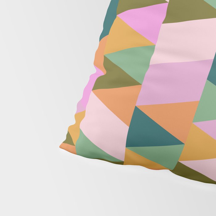 Retro Modern Pink Green Geometric Triangle Art Pillow Sham Gallery Image 4