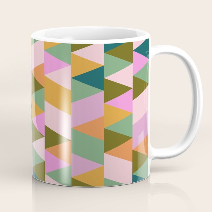 Retro Modern Pink Green Geometric Triangle Art Coffee Mug Gallery Image 1