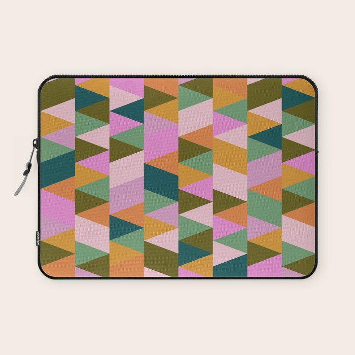 Retro Modern Pink Green Geometric Triangle Art Laptop Sleeve Gallery Image 1