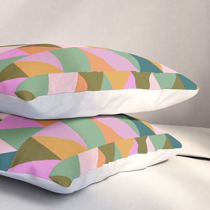 Retro Modern Pink Green Geometric Triangle Art Pillow Sham Gallery Image 3