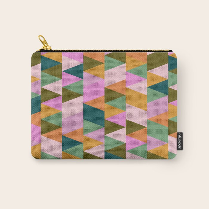 Retro Modern Pink Green Geometric Triangle Art Carry All Pouch Gallery Image 1
