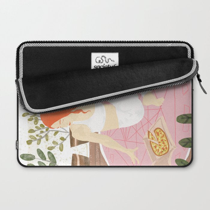 Yoga + Pizza, Red Head Woman Work Out Stay At Home, Ginger Plant Lady Home Decor Food Illustration Laptop Sleeve Gallery Image 2