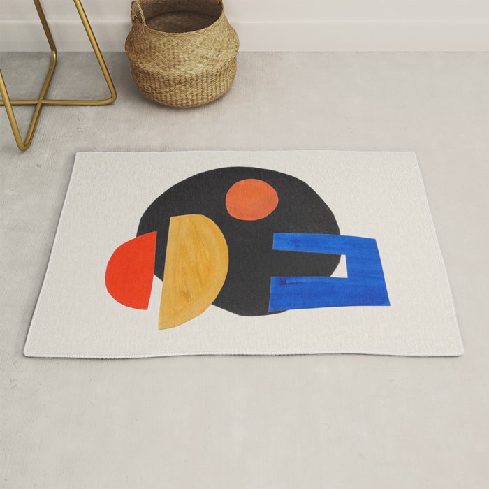 Minimalist Modern Mid Century Funky Colorful Primary Shapes Paper Collage by Ejaaz Haniff Rug Gallery Image 1