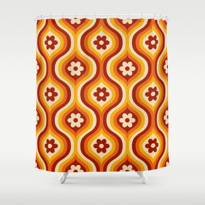 70s Groovy Daisy Ovals Pattern Shower Curtain Gallery Image 1