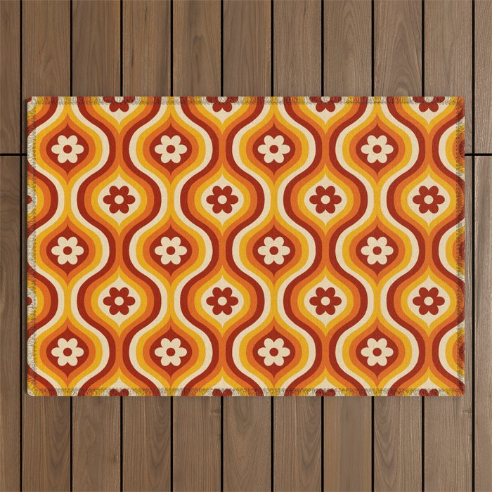 70s Groovy Daisy Ovals Pattern Outdoor Rug Gallery Image 1