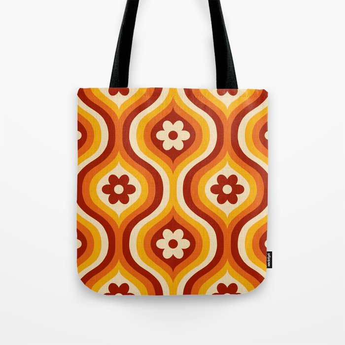 70s Groovy Daisy Ovals Pattern Tote Bag Gallery Image 1