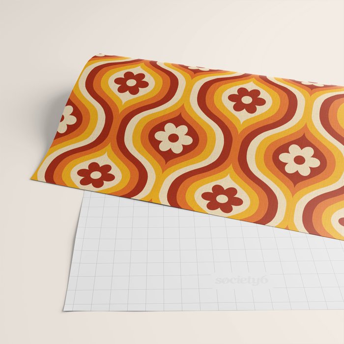 70s Groovy Daisy Ovals Pattern Wrapping Paper Gallery Image 2