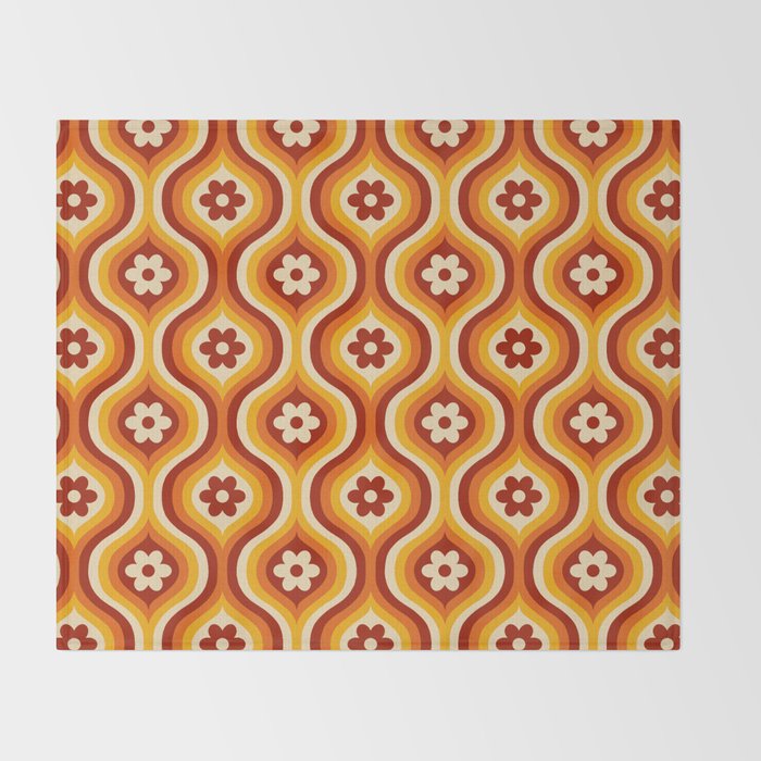 70s Groovy Daisy Ovals Pattern Throw Blanket Gallery Image 2