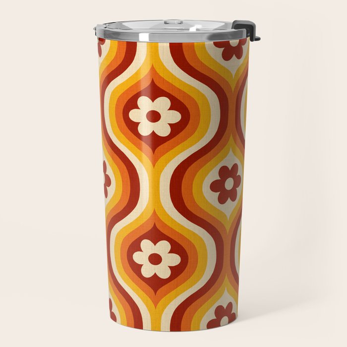 70s Groovy Daisy Ovals Pattern Travel Mug Gallery Image 2