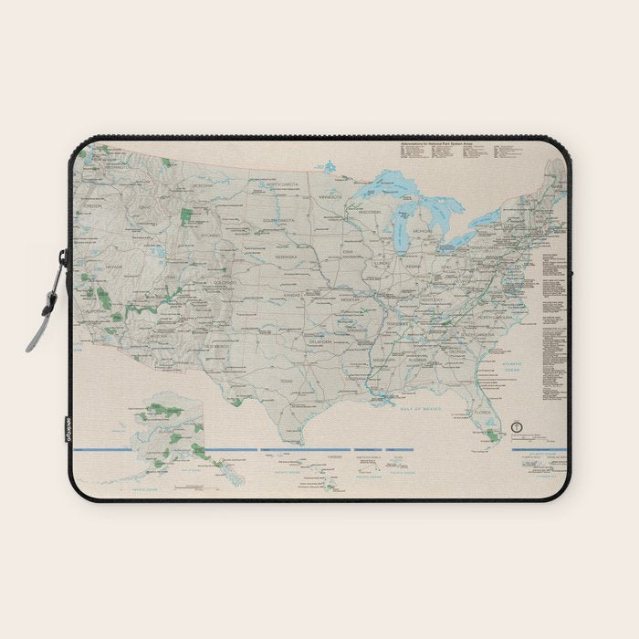 United States National Parks Map (2000) Vintage US Recreational & Preserve Areas Atlas Laptop Sleeve Gallery Image 1