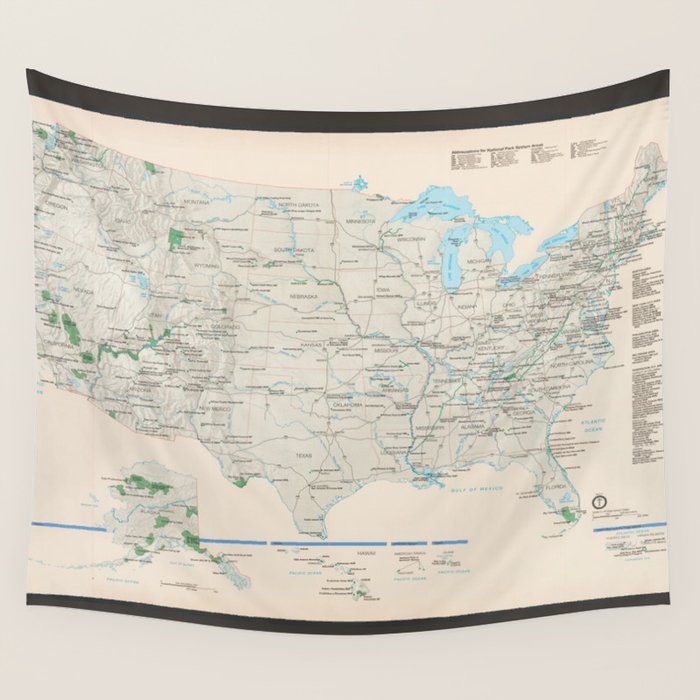 United States National Parks Map (2000) Vintage US Recreational & Preserve Areas Atlas Wall Tapestry Gallery Image 4