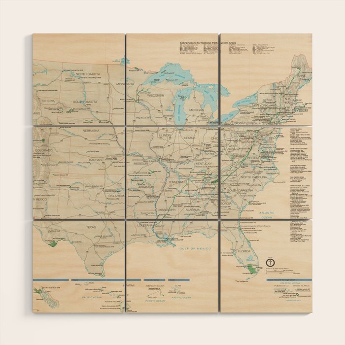 United States National Parks Map (2000) Vintage US Recreational & Preserve Areas Atlas Wood Wall Art Gallery Image 1
