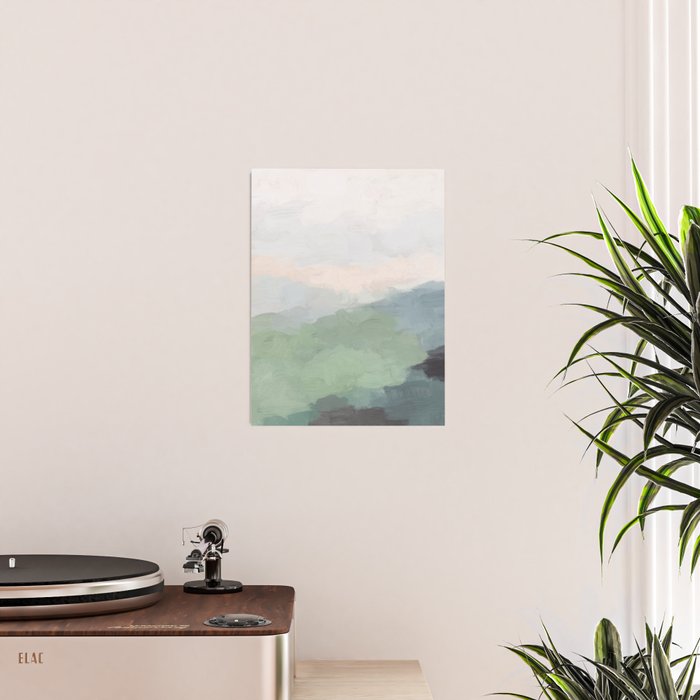 Farmland Sunset III - Seafoam Green Mint Black Blush Pink Abstract Nature Land Art Painting Poster Gallery Image 2