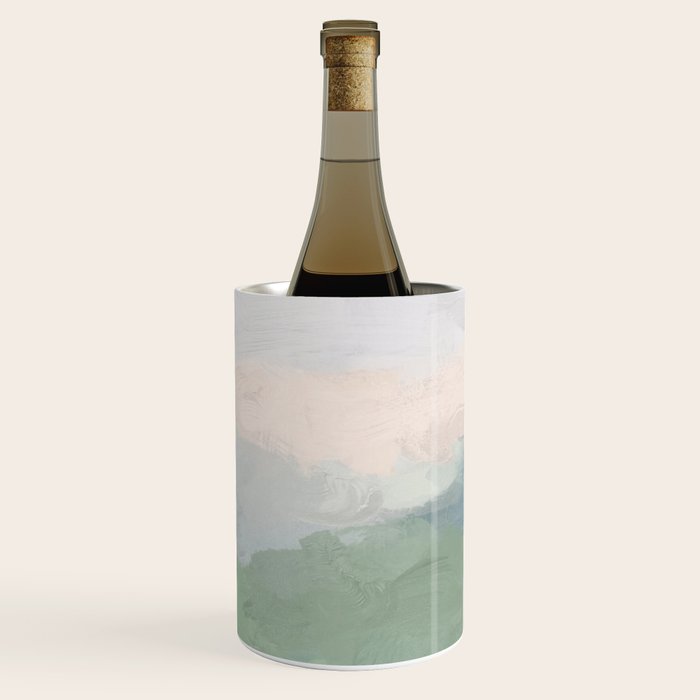Farmland Sunset III - Seafoam Green Mint Black Blush Pink Abstract Nature Land Art Painting Wine Chiller Gallery Image 1