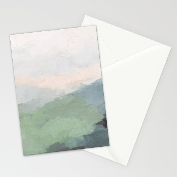 Farmland Sunset III - Seafoam Green Mint Black Blush Pink Abstract Nature Land Art Painting Stationery Card Gallery Image 2