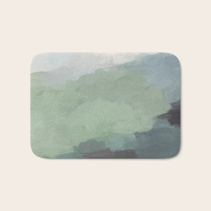 Farmland Sunset III - Seafoam Green Mint Black Blush Pink Abstract Nature Land Art Painting Bath Mat Gallery Image 1