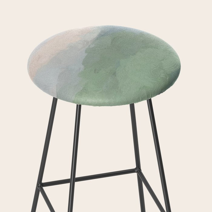 Farmland Sunset III - Seafoam Green Mint Black Blush Pink Abstract Nature Land Art Painting Stool Gallery Image 2
