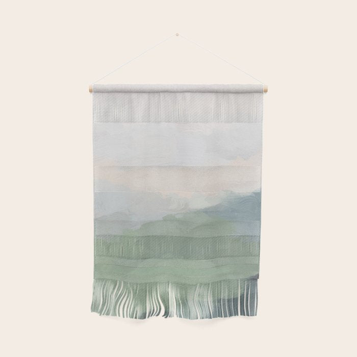 Farmland Sunset III - Seafoam Green Mint Black Blush Pink Abstract Nature Land Art Painting Wall Hanging Gallery Image 1