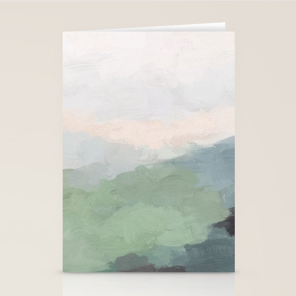 Farmland Sunset III - Seafoam Green Mint Black Blush Pink Abstract Nature Land Art Painting Stationery Card Gallery Image 2
