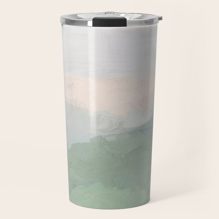 Farmland Sunset III - Seafoam Green Mint Black Blush Pink Abstract Nature Land Art Painting Travel Mug Gallery Image 1