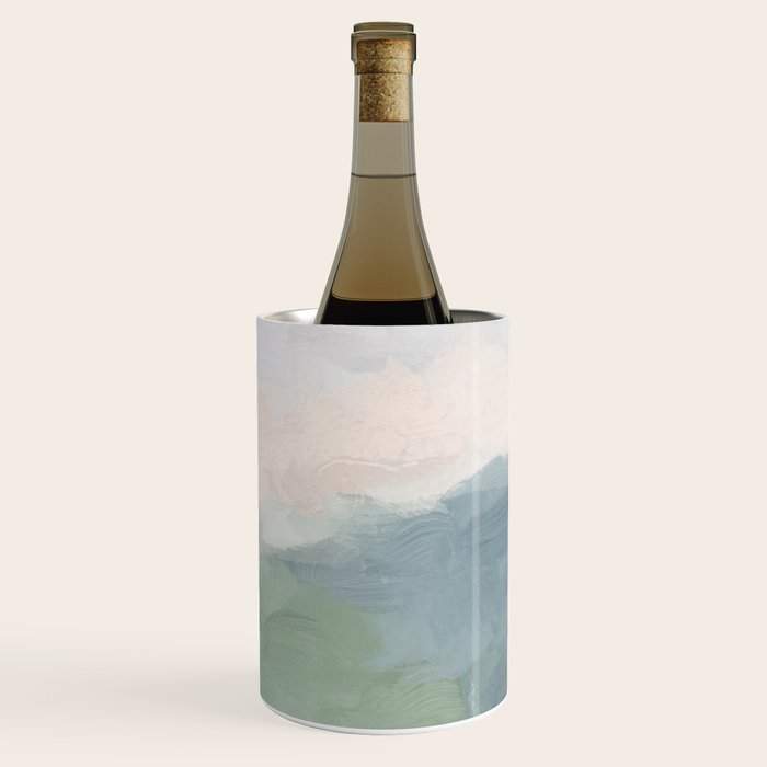 Farmland Sunset III - Seafoam Green Mint Black Blush Pink Abstract Nature Land Art Painting Wine Chiller Gallery Image 3