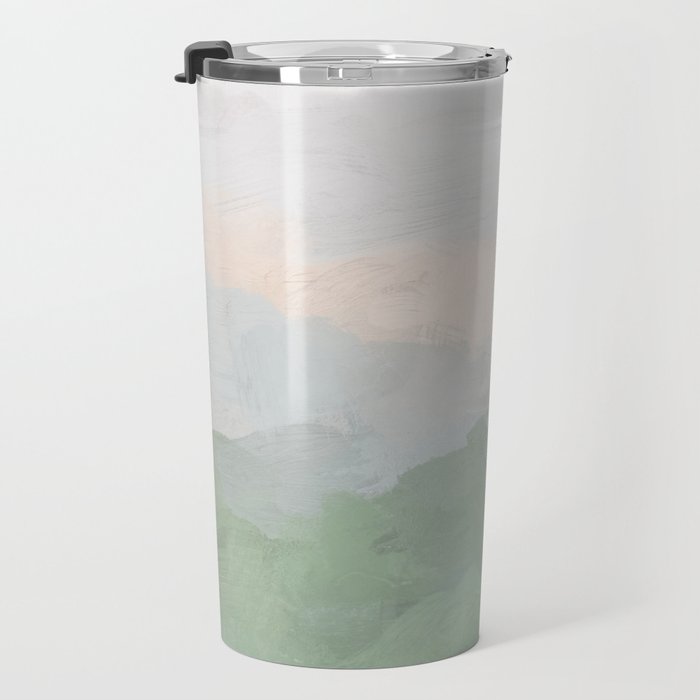 Farmland Sunset III - Seafoam Green Mint Black Blush Pink Abstract Nature Land Art Painting Travel Mug Gallery Image 3