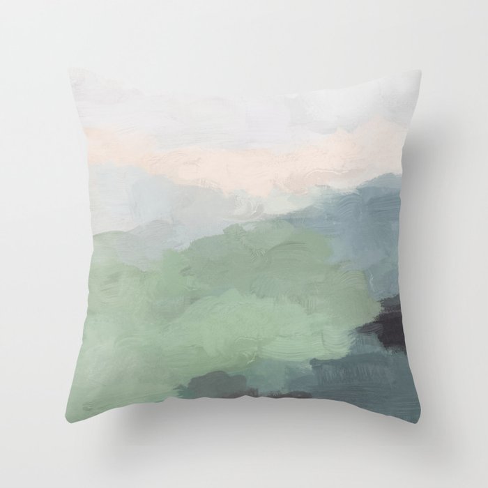Farmland Sunset III - Seafoam Green Mint Black Blush Pink Abstract Nature Land Art Painting Throw Pillow Gallery Image 6