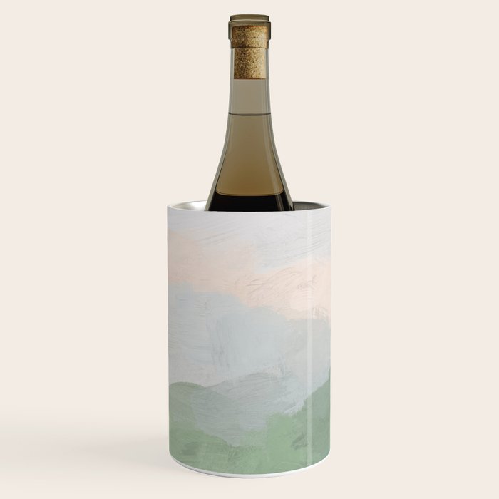 Farmland Sunset III - Seafoam Green Mint Black Blush Pink Abstract Nature Land Art Painting Wine Chiller Gallery Image 2