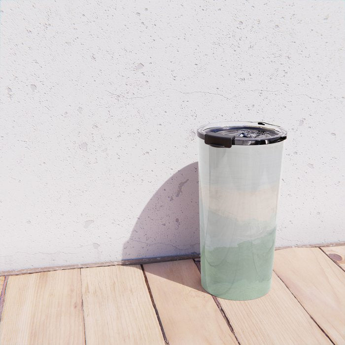 Farmland Sunset III - Seafoam Green Mint Black Blush Pink Abstract Nature Land Art Painting Travel Mug Gallery Image 4