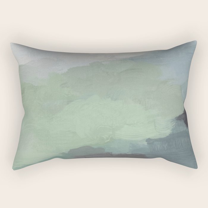 Farmland Sunset III - Seafoam Green Mint Black Blush Pink Abstract Nature Land Art Painting Rectangular Pillow Gallery Image 1
